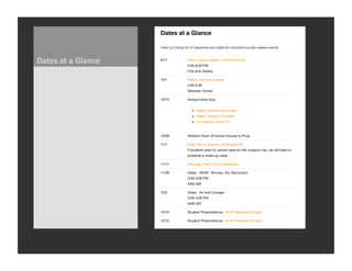 Dates	
  at	
  a	
  Glance	
  
 