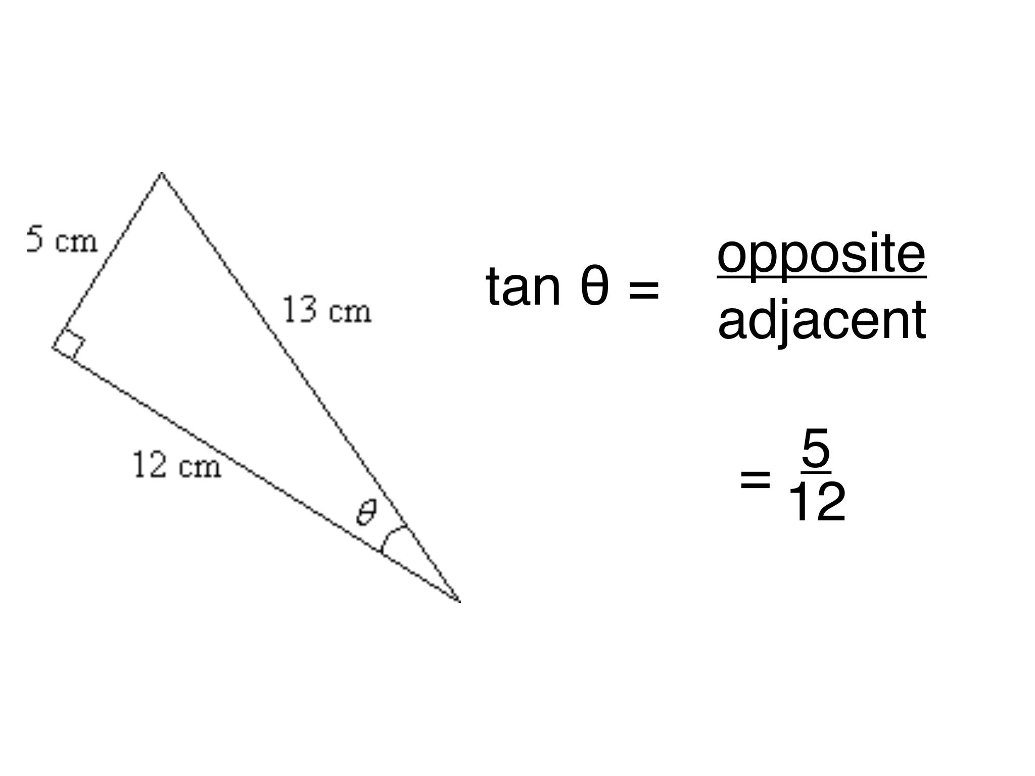 opposite
tan θ =
adjacent
5
= 12