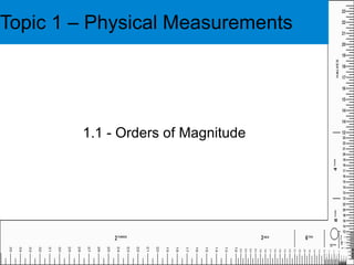 Topic 1 – Physical Measurements 1.1 - Orders of Magnitude 