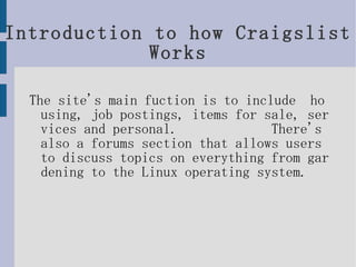Introduction to how Craigslist Works ,[object Object]