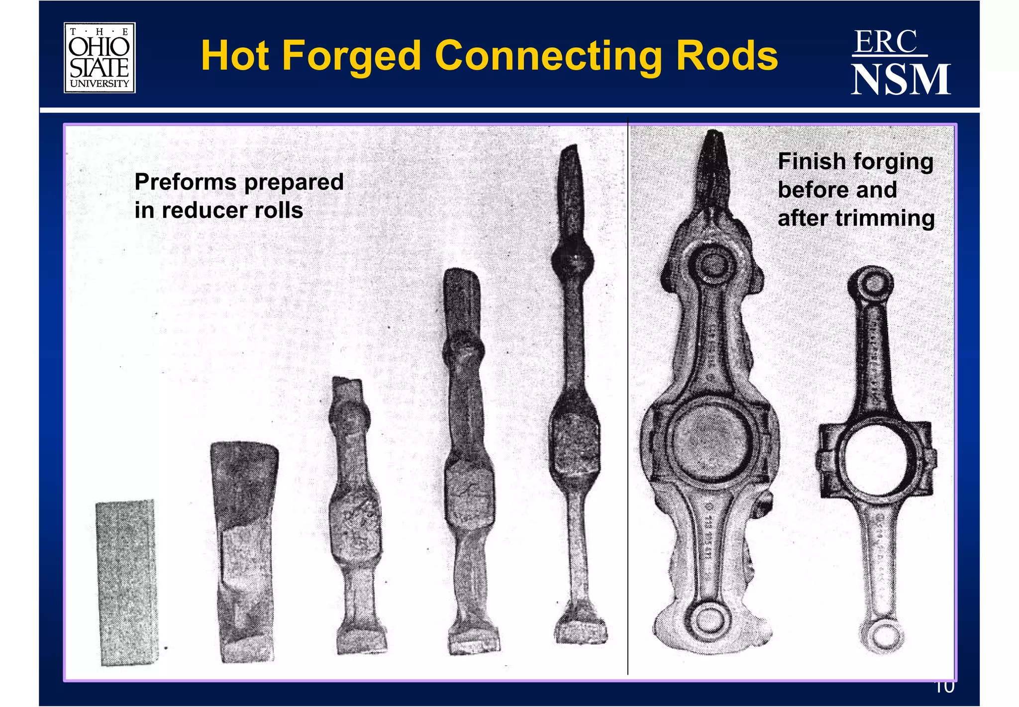 ERC
     Hot Forged Connecting Rods
                                    NSM
                              Finish forging
Preforms prepared             before and
in reducer rolls              after trimming




                                           10
 