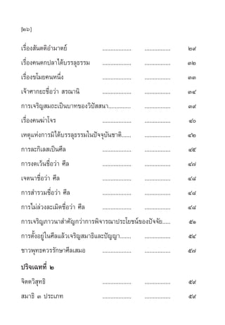 [26]

‡√◊ËÕß —πµµ‘Õ”¡“µ¬å               .................. ................        Ú˘
‡√◊ËÕß§πµ°ª≈“‰¥â∫√√≈ÿ∏√√¡ .................. ................                ÛÚ
‡√◊ËÕß¢‚¡¬§πÀπ÷Ëß                 .................. ................        ÛÛ
‡®â“»“°¬–™◊ËÕ«à“  √≥“π‘           .................. ................        ÛÙ
°“√‡®√‘≠ ¡∂–‡ªìπ∫“∑¢Õß«‘ªí  π“.............. ................                Û˘
‡√◊ËÕß§π¶à“‚®√                    .................. ................        Ù
‡Àµÿ·Ààß°“√¡‘‰¥â∫√√≈ÿ∏√√¡„πªí®®ÿ∫—π™“µ‘...... ................               ÙÚ
°“√≈–°‘‡≈ ‡ªìπ»’≈                 .................. ................        Ùı
°“√ß¥‡«âπ™◊ËÕ«à“ »’≈              .................. ................        Ù˜
‡®µπ“™◊ËÕ«à“ »’≈                  .................. ................        Ù¯
°“√ ”√«¡™◊ËÕ«à“ »’≈               .................. ................        Ù¯
°“√‰¡à≈à«ß≈–‡¡‘¥™◊ËÕ«à“ »’≈       .................. ................        Ù¯
°“√‡®√‘≠¿“«π“ ”§—≠°«à“°“√æ‘®“√≥“ª√–‚¬™πå¢Õßªí®®—¬.....                       ıÒ
°“√µ—ÈßÕ¬Ÿà „π»’≈·≈â«‡®√‘≠ ¡“∏‘·≈–ªí≠≠“....... ................              ıÙ
™“«æÿ∑∏§«√√—°…“»’≈‡ ¡Õ            .................. ................        ı˜
ª√‘®‡©∑∑’Ë Ú
®‘µµ«‘ ÿ∑∏‘                          ..................   ................   ı˘
 ¡“∏‘ Û ª√–‡¿∑                       ..................   ................   ı˘
 
