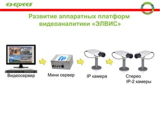 Развитие аппаратных платформ  видеоаналитики «ЭЛВИС» Видеосервер Мини сервер IP  камера Стерео  IP-2  камеры 