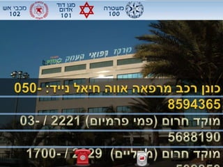מוקד המועצה 108כונן רכב מרפאה אווה חיאל נייד: 050-8594365מוקד חרום (פמי פרמיום) 2221 / 03-5688190  מוקד חרום (מדליים)  2229 / 1700-502850קו חירום למניעת אלימות במשפחה: 1-800-220-000פתיחת השער:      >7922       >7622  