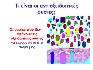 Τι αρρώστιες προκαλούν οι οξειδωτικές ουσίες;Χρόνιες αρρώστιεςΣτη καρδιά και στα αγγείαΣτο δέρμαΣτις αρθρώσειςΣτο νευρικό σύστημαΣτα έντεραΣτο συκώτι και στο πάγκρεαςΚαρκίνους