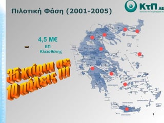 Πιλοτική Φάση  (2001 -2005) 35 κτίρια σε  10 πόλεις !!! 4, 5  Μ€ ΕΠ Κλεισθένης 