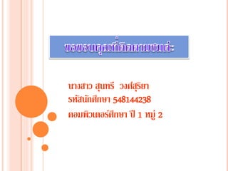 นางสาว สุนทรี วงศ์สุริยา
รหัสนักศึกษา 548144238
คอมพิวเตอร์ศึกษา ปี 1 หมู่ 2
 