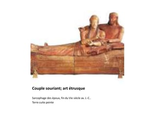 Couple souriant; art étrusque

Sarcophage des époux, fin du Vie siècle av. J.-C..
Terre cuite peinte
 