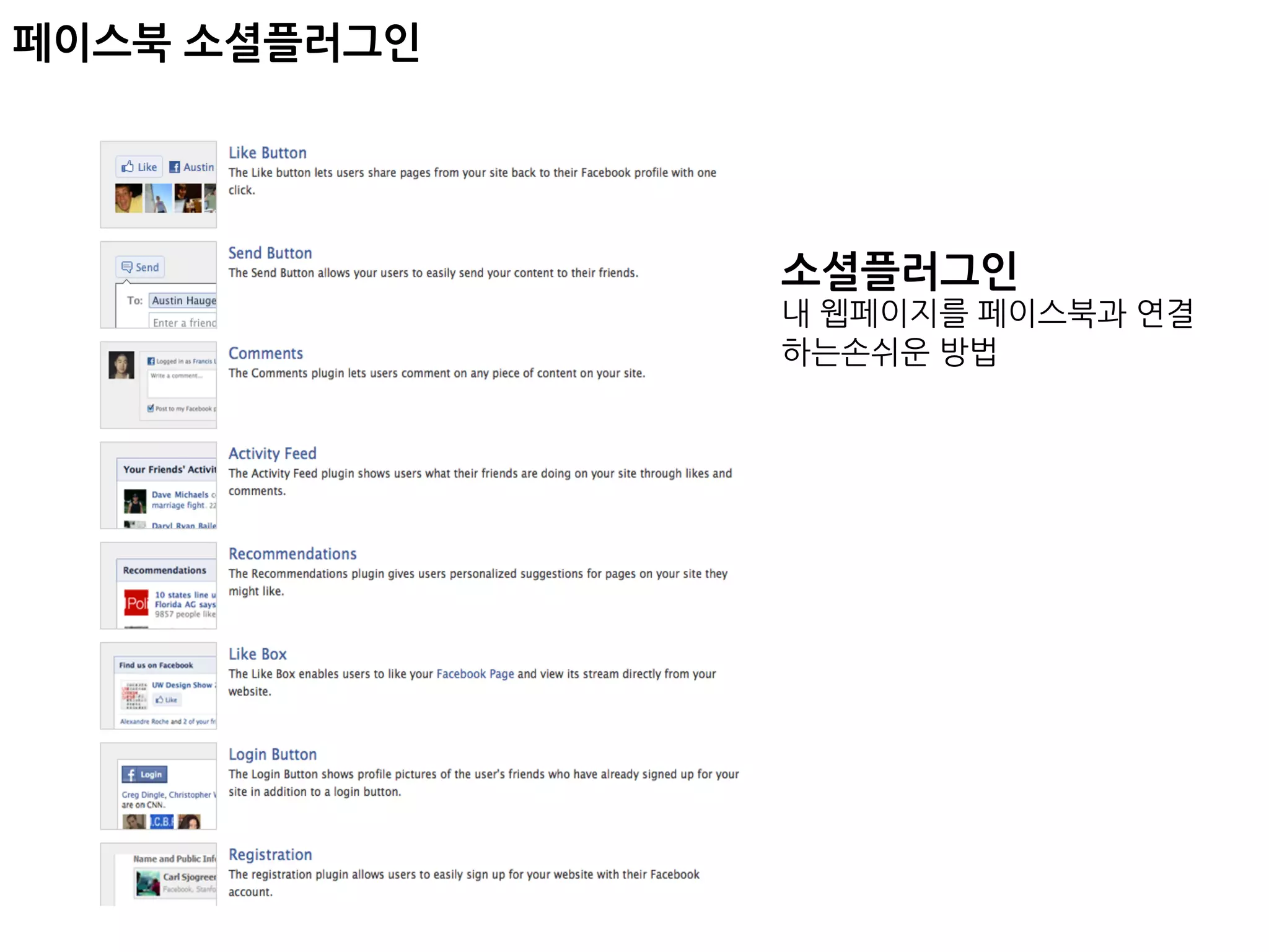 페이스북소셜플러그인




                             소셜플러그인
                             내웹페이지를페이스북과연결
                             하는손쉬운방법
 