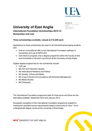 University of East Anglia – International Foundation Scholarships (Humanities and Law) – Intelligent Partners