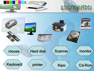 mouse      Hard disk   Scanner   monitor


Keyboard    printer     Ram      Cd-Rom
 