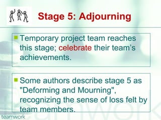 Describe team-building strategies

   Interaction: Providing structured activities to
    help the group develop familiar...