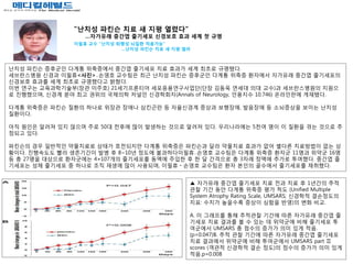 "난치성 파킨슨 치료 새 지평 열렸다“
                   …자가유래 중간엽 줄기세포 신경보호 효과 세계 첫 규명
                이필휴 교수 "난치성 퇴행성 뇌질환 적용가능“
                             …난치성 파킨슨 치료 새 지평 열려



난치성 파킨슨 증후군인 다계통 위축증에서 중간엽 줄기세포 치료 효과가 세계 최초로 규명됐다.
세브란스병원 신경과 이필휴<사진>․손영호 교수팀은 최근 난치성 파킨슨 증후군인 다계통 위축증 환자에서 자가유래 중간엽 줄기세포의
신경보호 효과를 세계 최초로 규명했다고 밝혔다.
이번 연구는 교육과학기술부(장관 이주호) 21세기프론티어 세포응용연구사업단(단장 김동욱 연세대 의대 교수)과 세브란스병원의 지원으
로 진행했으며, 신경계 분야 최고 권위의 국제의학 저널인 신경학회지(Annals of Neurology, 인용지수 10.746) 온라인판에 게재됐다.

다계통 위축증은 파킨슨 질환의 하나로 위장관 장애나 삼킨곤란 등 자율신경계 증상과 보행장애, 발음장애 등 소뇌증상을 보이는 난치성
질환이다.

아직 원인은 알려져 있지 않으며 주로 50대 전후에 많이 발생하는 것으로 알려져 있다. 우리나라에는 5천여 명이 이 질환을 겪는 것으로 추
정되고 있다.

파킨슨의 경우 일반적인 약물치료로 상태가 호전되지만 다계통 위축증은 파킨슨과 달라 약물치료 효과가 없어 별다른 치료방법이 없는 상
황이다. 진행속도도 빨라 생존기간이 발병 후 8~10년 정도에 불과하다이필휴․손영호 교수팀은 다계통 위축증 환자군 11명과 위약군 16명
등 총 27명을 대상으로 환자군에는 4×107개의 줄기세포를 동맥에 주입한 후 한 달 간격으로 총 3차례 정맥에 추가로 투여했다. 중간엽 줄
기세포는 성체 줄기세포 중 하나로 조직 재생에 많이 사용되며, 이필휴・손영호 교수팀은 환자 본인의 골수에서 줄기세포를 채취했다.


                                               ▲ 자가유래 중간엽 줄기세포 치료 전과 치료 후 1년간의 추적
                                               관찰 기간 동안 다계통 위축증 평가 척도 (Unified Multiple
                                               System Atrophy Rating Scale, UMSARS; 신경학적 결손정도의
                                               지표: 수치가 높을수록 증상이 심함을 반영)의 변화 비교.

                                               A. 이 그래프를 통해 추적관찰 기간에 따른 자가유래 중간엽 줄
                                               기세포 치료 결과를 볼 수 있는 데 위약군에 비해 줄기세포 투
                                               여군에서 UMSARS 총 점수의 증가가 의미 있게 적음.
                                               (p=0.047)B. 추적 관찰 기간에 따른 자가유래 중간엽 줄기세포
                                               치료 결과에서 위약군에 비해 투여군에서 UMSARS part Ⅱ
                                               scores (객관적 신경학적 결손 정도)의 점수의 증가가 의미 있게
                                               적음.p=0.008
 