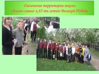 Озеленение территории школы
«Аллея славы» к 65-ти летию Великой Победы
 