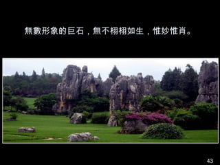 無數形象的巨石，無不栩栩如生，惟妙惟肖。




                       43
 