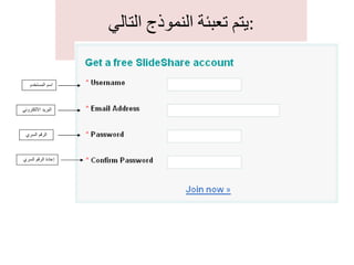 يتم تعبئة النموذج التالي : اسم المستخدم البريد الالكتروني الرقم السري إعادة الرقم السري 