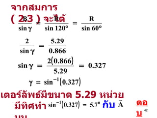 จากสมการ  ( 2.3 )  จะได้ เวกเตอร์ลัพธ์มีขนาด  5.29  หน่วย กับ มีทิศทำมุม ตอบ 