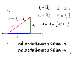 y x เวกเตอร์หนึ่งหน่วย ที่มีทิศ   +x   เวกเตอร์หนึ่งหน่วย ที่มีทิศ   +y   