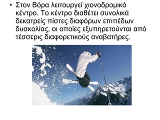 • Στον Βόρα λειτουργεί χιονοδρομικό
  κέντρο. Το κέντρο διαθέτει συνολικά
  δεκατρείς πίστες διαφόρων επιπέδων
  δυσκολίας, οι οποίες εξυπηρετούνται από
  τέσσερις διαφορετικούς αναβατήρες.
 