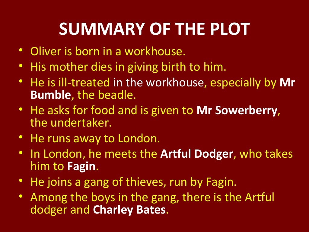 OLIVER TWIST, CHAPTER SUMMARIES