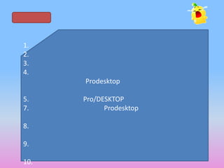 1.
2.
3.
4.
      Prodesktop

5.    Pro/DESKTOP
7.          Prodesktop

8.

9.

10.
 