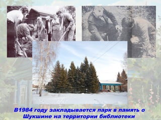 В1984 году закладывается парк в память о
  Шукшине на территории библиотеки
 