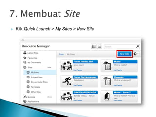  Klik Quick Launch > My Sites > New Site
 