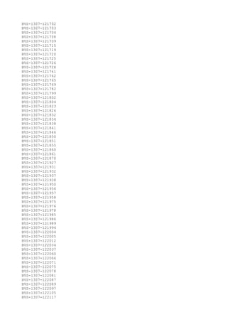 BVS-1307-121702
BVS-1307-121703
BVS-1307-121704
BVS-1307-121708
BVS-1307-121709
BVS-1307-121715
BVS-1307-121719
BVS-1307-121720
BVS-1307-121725
BVS-1307-121726
BVS-1307-121728
BVS-1307-121761
BVS-1307-121762
BVS-1307-121765
BVS-1307-121769
BVS-1307-121782
BVS-1307-121799
BVS-1307-121802
BVS-1307-121804
BVS-1307-121823
BVS-1307-121826
BVS-1307-121832
BVS-1307-121834
BVS-1307-121838
BVS-1307-121841
BVS-1307-121846
BVS-1307-121850
BVS-1307-121851
BVS-1307-121855
BVS-1307-121860
BVS-1307-121861
BVS-1307-121870
BVS-1307-121927
BVS-1307-121931
BVS-1307-121932
BVS-1307-121937
BVS-1307-121938
BVS-1307-121950
BVS-1307-121956
BVS-1307-121957
BVS-1307-121958
BVS-1307-121975
BVS-1307-121976
BVS-1307-121978
BVS-1307-121985
BVS-1307-121986
BVS-1307-121989
BVS-1307-121994
BVS-1307-122004
BVS-1307-122005
BVS-1307-122012
BVS-1307-122034
BVS-1307-122037
BVS-1307-122060
BVS-1307-122066
BVS-1307-122071
BVS-1307-122075
BVS-1307-122078
BVS-1307-122081
BVS-1307-122087
BVS-1307-122089
BVS-1307-122097
BVS-1307-122105
BVS-1307-122117
 