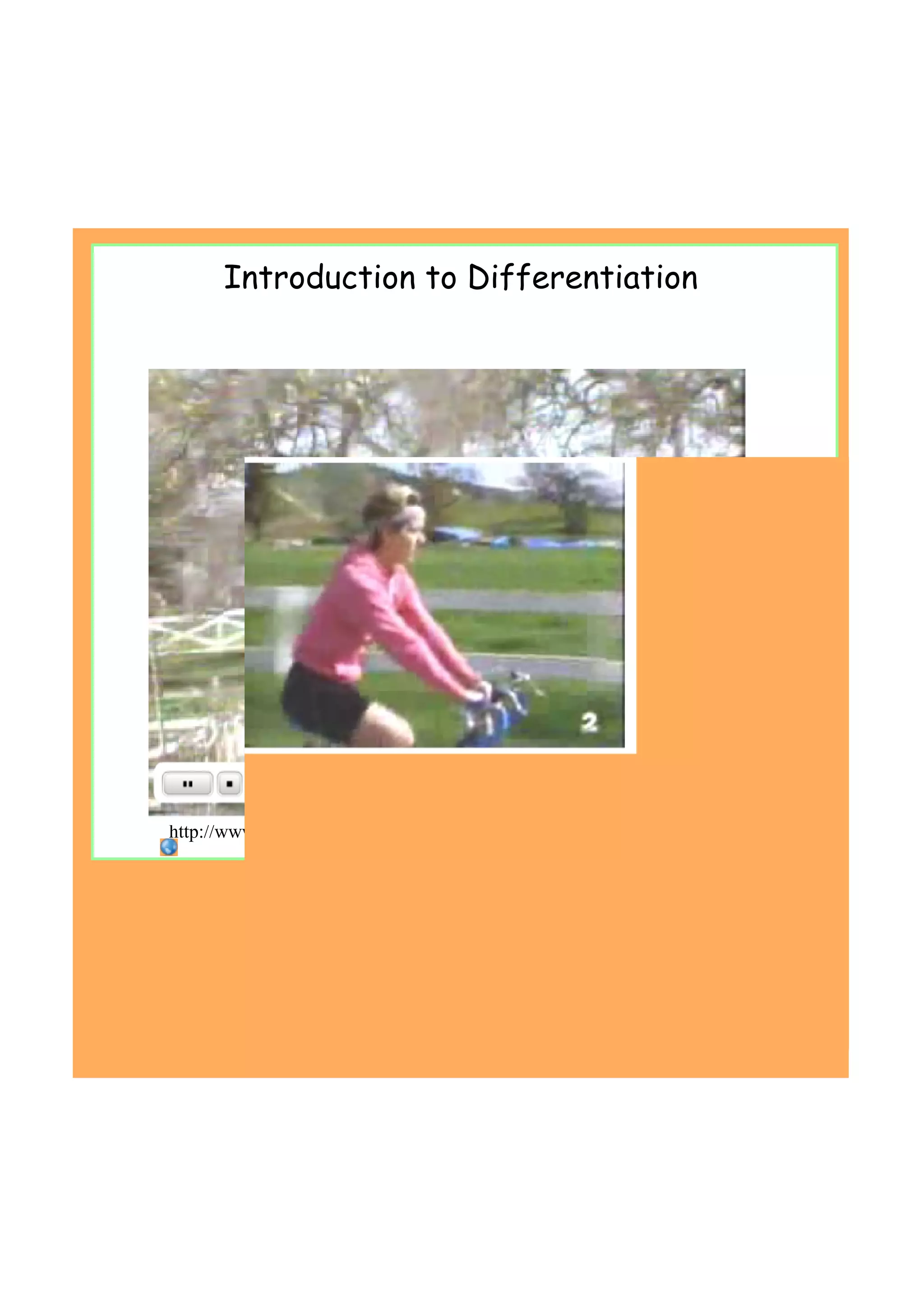 Introduction to Differentiation
http://www.youtube.com/watch?v=QC5ITOflh3k&feature=related
 