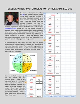 Excel Engineering Formulas | DOCX