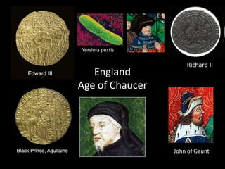 England
Age of Chaucer
John of Gaunt
Yersinia pestis
Richard II
 