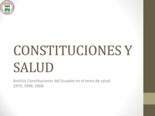 CONSTITUCIONES Y
SALUD
Análisis Constituciones del Ecuador en el tema de salud
1979, 1998, 2008
 