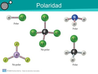 © 2009 Prentice-Hall Inc. Todos los derechos reservados.
Geometría
molecular y
teorías de
enlace
Polaridad
 