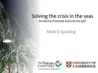 Solving the crisis in the seas
Do Marine Protected Areas do the job?
Mark D Spalding
 