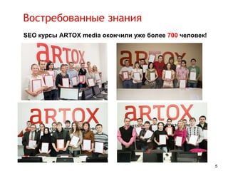 Востребованные знания
SEO курсы ARTOX media окончили уже более 700 человек!

5

 
