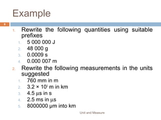 EXAMPLE OF VECTOR
Unit and Measure 8
velocitydisplacemen
t
weight
acceleratio
n
force
 