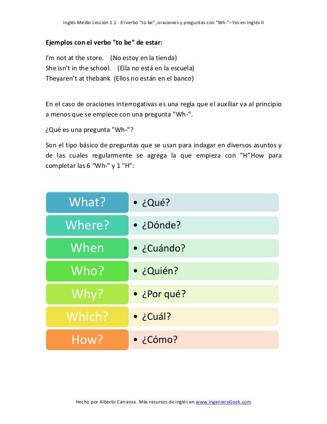 preguntas en ingles con wh 1 1 el verbo to be oraciones y preguntas con wh preguntas en ingles con wh 1 1 el verbo to be oraciones y preguntas con wh