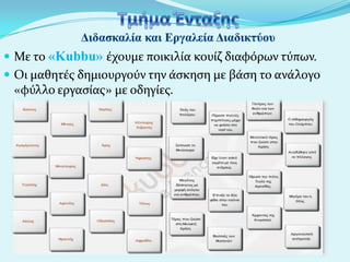  Με το «Kubbu» ϋχουμε ποικιλύα κουύζ διαφόρων τύπων.

 Οι μαθητϋσ δημιουργούν την ϊςκηςη με βϊςη το ανϊλογο

«φύλλο εργαςύασ» με οδηγύεσ.

 
