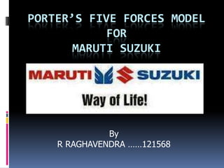 PORTER’S FIVE FORCES MODEL
FOR
MARUTI SUZUKI

By
R RAGHAVENDRA ……121568

 
