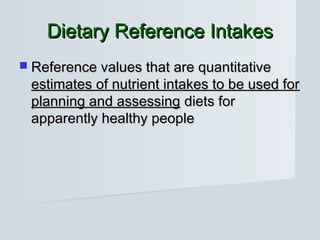 Reference Intake Calculation Introduction to nutrition | PPT