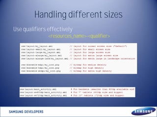 Handling different sizes
Use qualifiers effectively

<resources_name>-<qualifier>

 