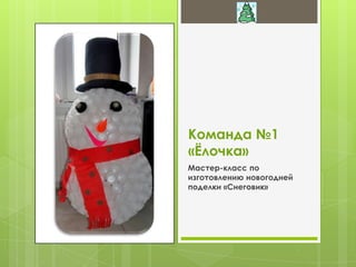 Команда №1
«Ёлочка»
Мастер-класс по
изготовлению новогодней
поделки «Снеговик»

 