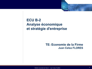 ECU B-2
Analyse économique
et stratégie d'entreprise

TE: Economie de la Firme
Juan Celso FLORES

MIAGE Université de Paris 5 - Juan Celso FLORES

1

 