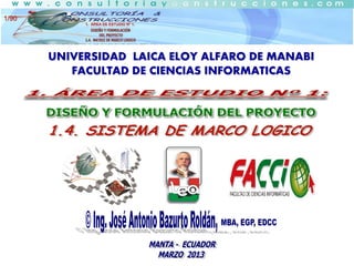1/90

UNIVERSIDAD LAICA ELOY ALFARO DE MANABI
FACULTAD DE CIENCIAS INFORMATICAS

 