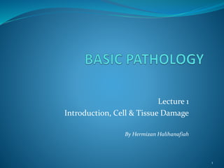 Lecture 1
Introduction, Cell & Tissue Damage
By Hermizan Halihanafiah
1
 