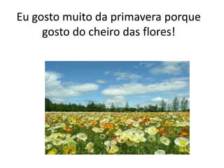 Eu gosto muito da primavera porque
gosto do cheiro das flores!

 