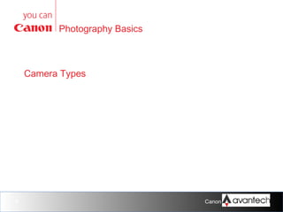 Photography Basics

Camera Types

8

Canon Training Network.

 
