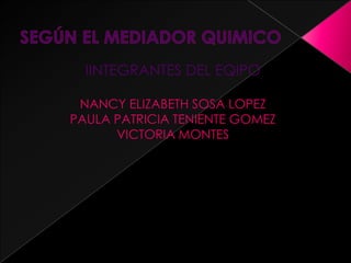 IINTEGRANTES DEL EQIPO
NANCY ELIZABETH SOSA LOPEZ
PAULA PATRICIA TENIENTE GOMEZ
VICTORIA MONTES

 