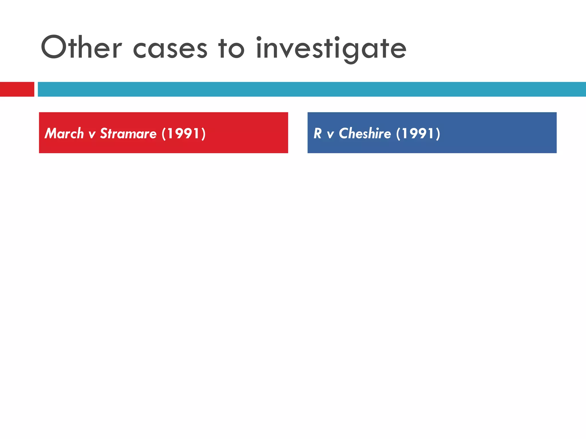 Other cases to investigate
March v Stramare (1991)

R v Cheshire (1991)

 