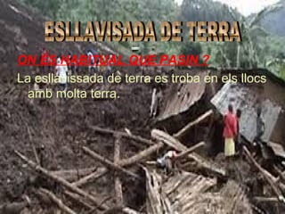 ON ÉS HABITUAL QUE PASIN ?
La esllavissada de terra es troba en els llocs
amb molta terra.

 